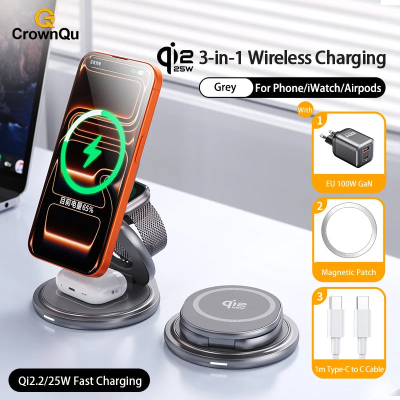 Wireless Charger Qi2.2 Fast Charging Station Stand
