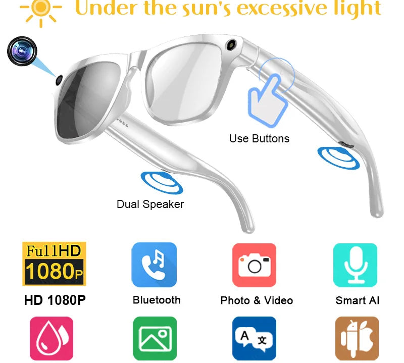 2026 4K HD Color Changing AI Smart Glasses Chat GPT 100MP