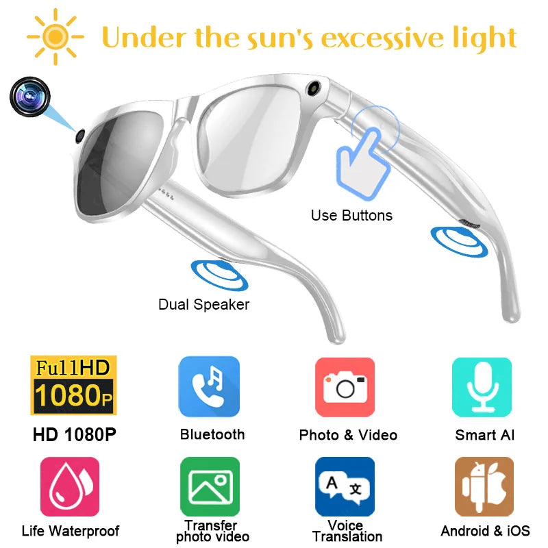 2026 4K HD Color Changing AI Smart Glasses Chat GPT 100MP