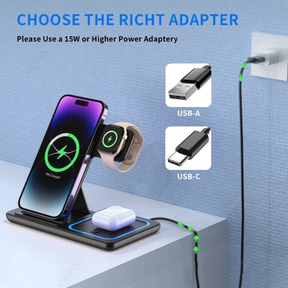 Wireless Charging Station for iPhone 16 15 14 13 12 Pro Max