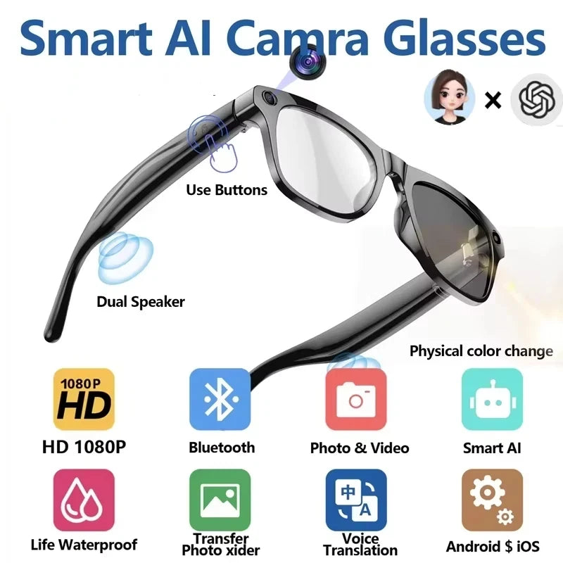 2026 4K HD Color Changing AI Smart Glasses Chat GPT 100MP