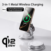 25W Magnetic Wireless Charger Stand with 360° Rotation for iPhone, Watch & AirPods