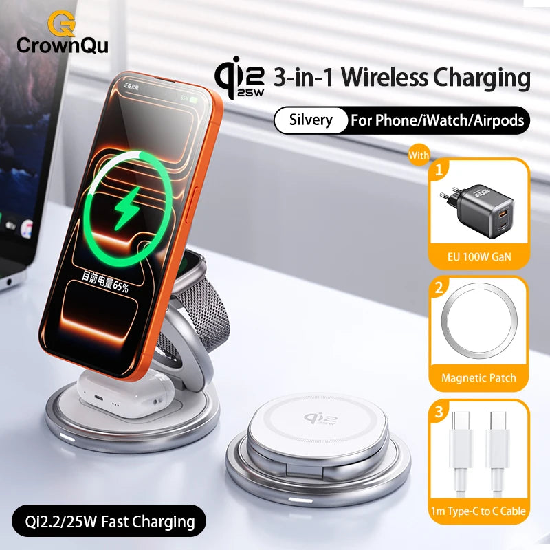 Wireless Charger Qi2.2 Fast Charging Station Stand
