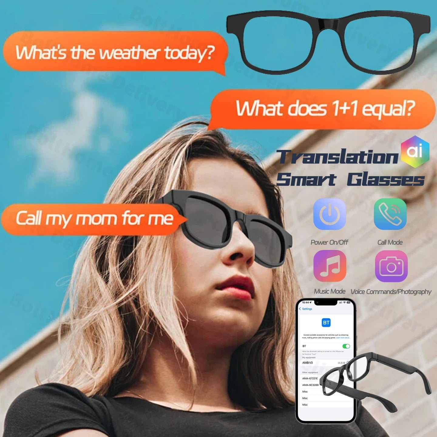 AI Smart Glasses Photochromic Multifunction 144 Language Bluetooth Calling Voice Assistant Music Player Translate Camera Glasses