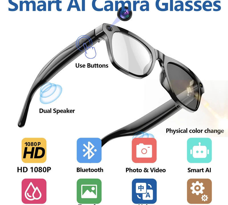 2026 4K HD Color Changing AI Smart Glasses Chat GPT 100MP
