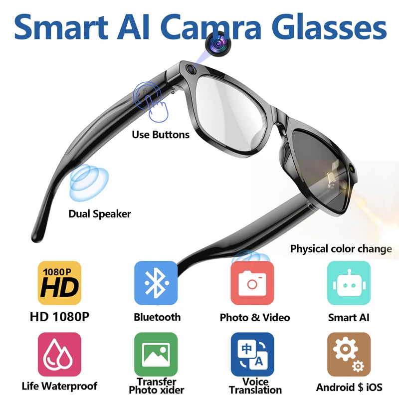 2026 4K HD Color Changing AI Smart Glasses Chat GPT 100MP